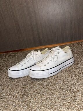 Converse White Low-Top Platform Sneakers with Black Stripe